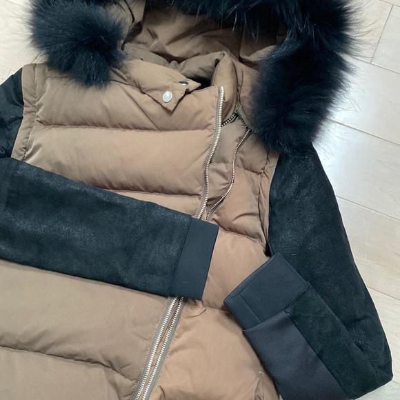Maje leather sleeves raccoon fur hood warm removable sleeve down warm jacket 2 - Picture 7 of 15